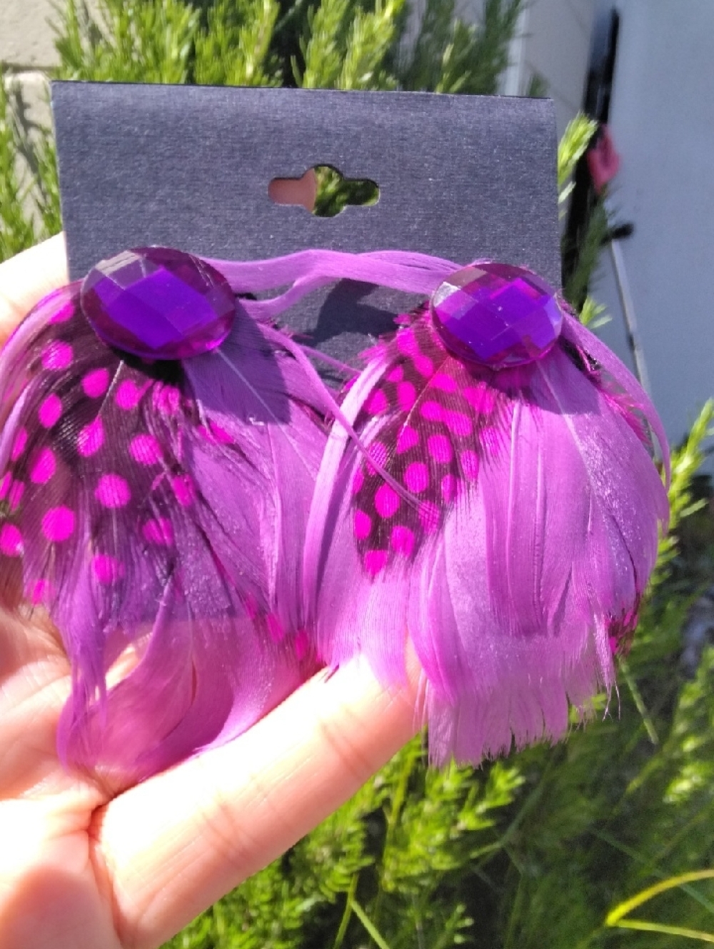 Vibrant Purple Feather Statement Earrings